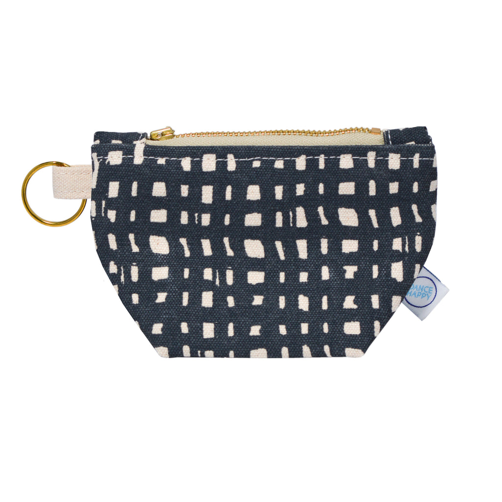 Small pouch with keychain and pattern on a white background